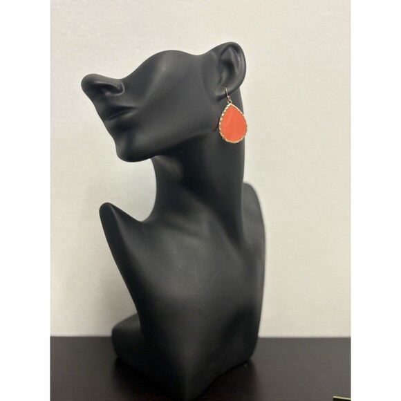 Dangle Pierced Earrings Barbie Salmon Pink Enamel Gold Teardrop Retro Soft Girl - Picture 2 of 6